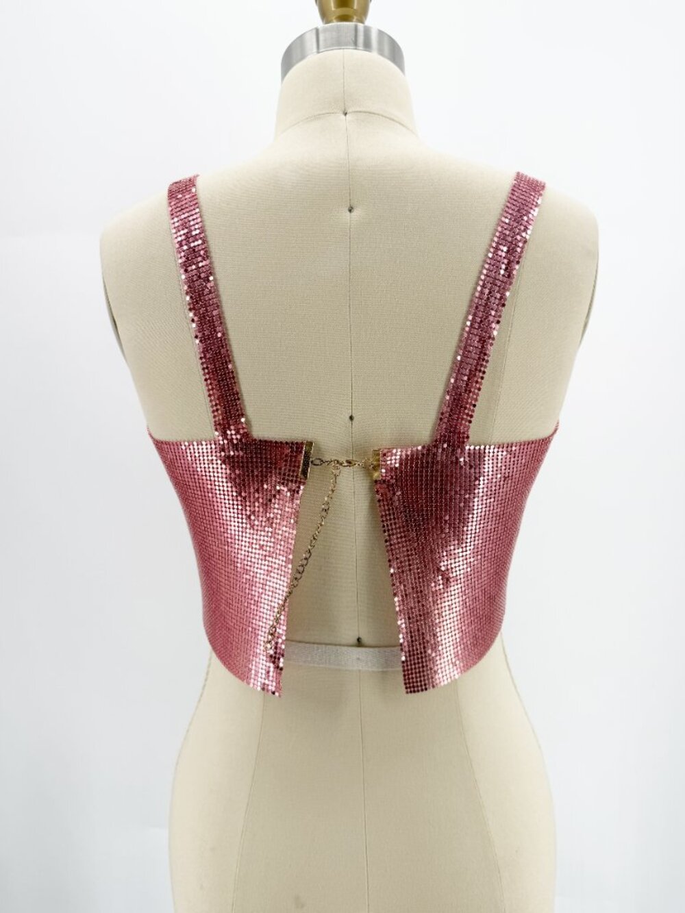 Chainmail Little Camisole Cropped PINK Barbiecore XS Disco - Picture 3 of 5